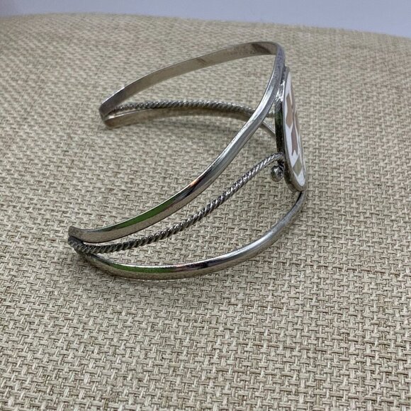 Alpaca Mexico Silver Abalone Flower Inlay Cuff Bracelet - Picture 8 of 9